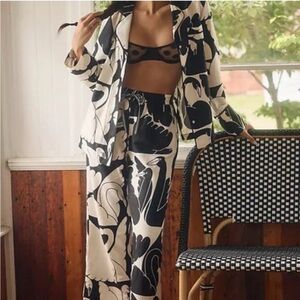 Anthropologie Black and Cream Pajama Set